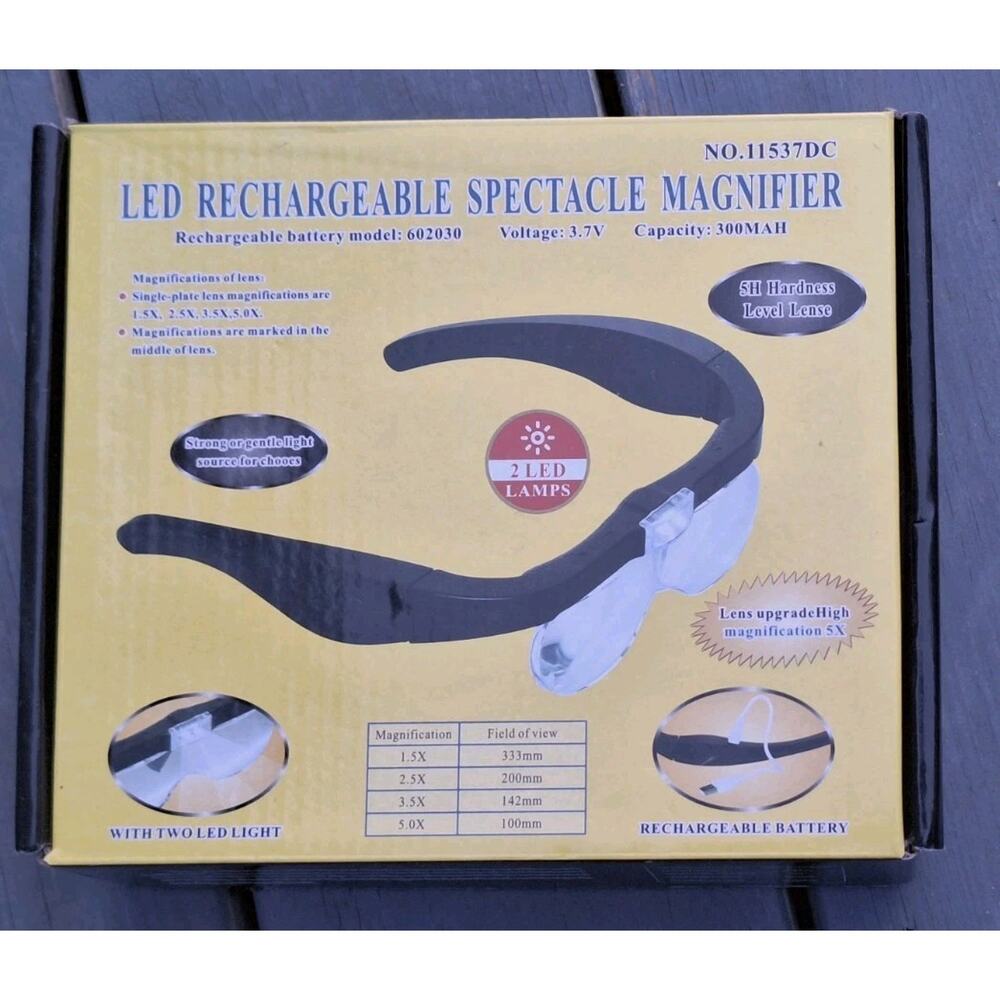 LED Rechargeable Spectacle Magnifier 1.5x-5x Magnifying Lens